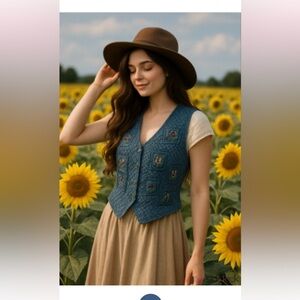 Tantrum Blues Vintage Embroidered Denim Cotton Vest Women Size L